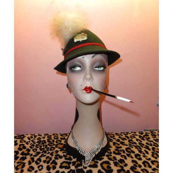 Vintage German Alpine Tyrolean Hat w/ Feather and pins Oktoberfest main image 15